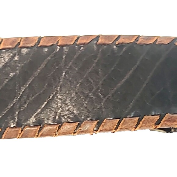 HTC Hollywood Trading Co Twisted Edge Stitch Leather Belt Brass Motorcycle -32 - Picture 5 of 11